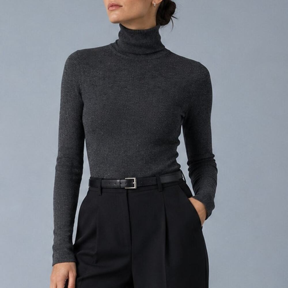 Michael Kors Collection Merino Wool Turtleneck Bodysuit Charcoal Size S Flaw